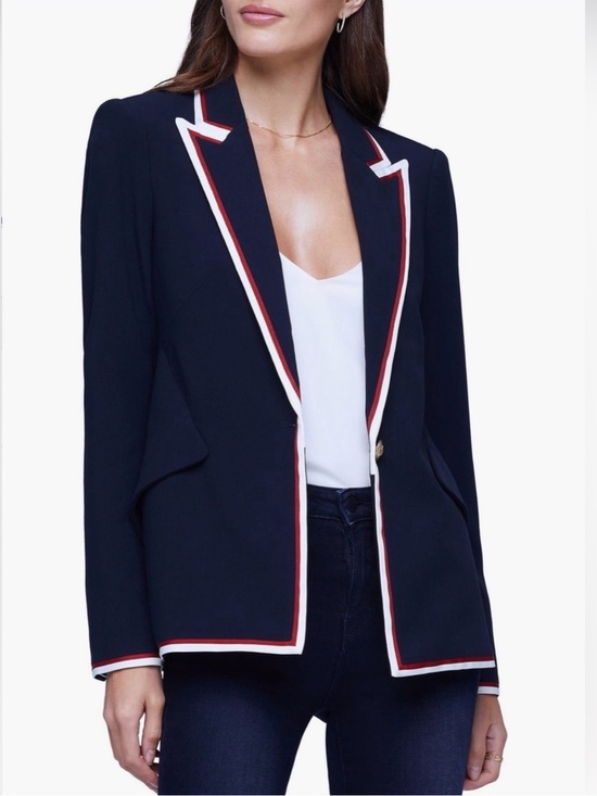 L'AGENCE Jackets & Blazers - L’AGENCE Chamberlain Blazer Navy Blue Red White Trim Gold Buttons Sz 4